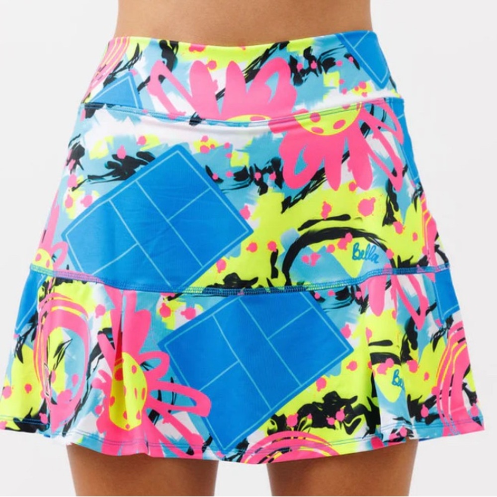 Pickleball Bella |‎ PB Drop Pleat Skort Open Play Bright Neon Pink Blue Sz S